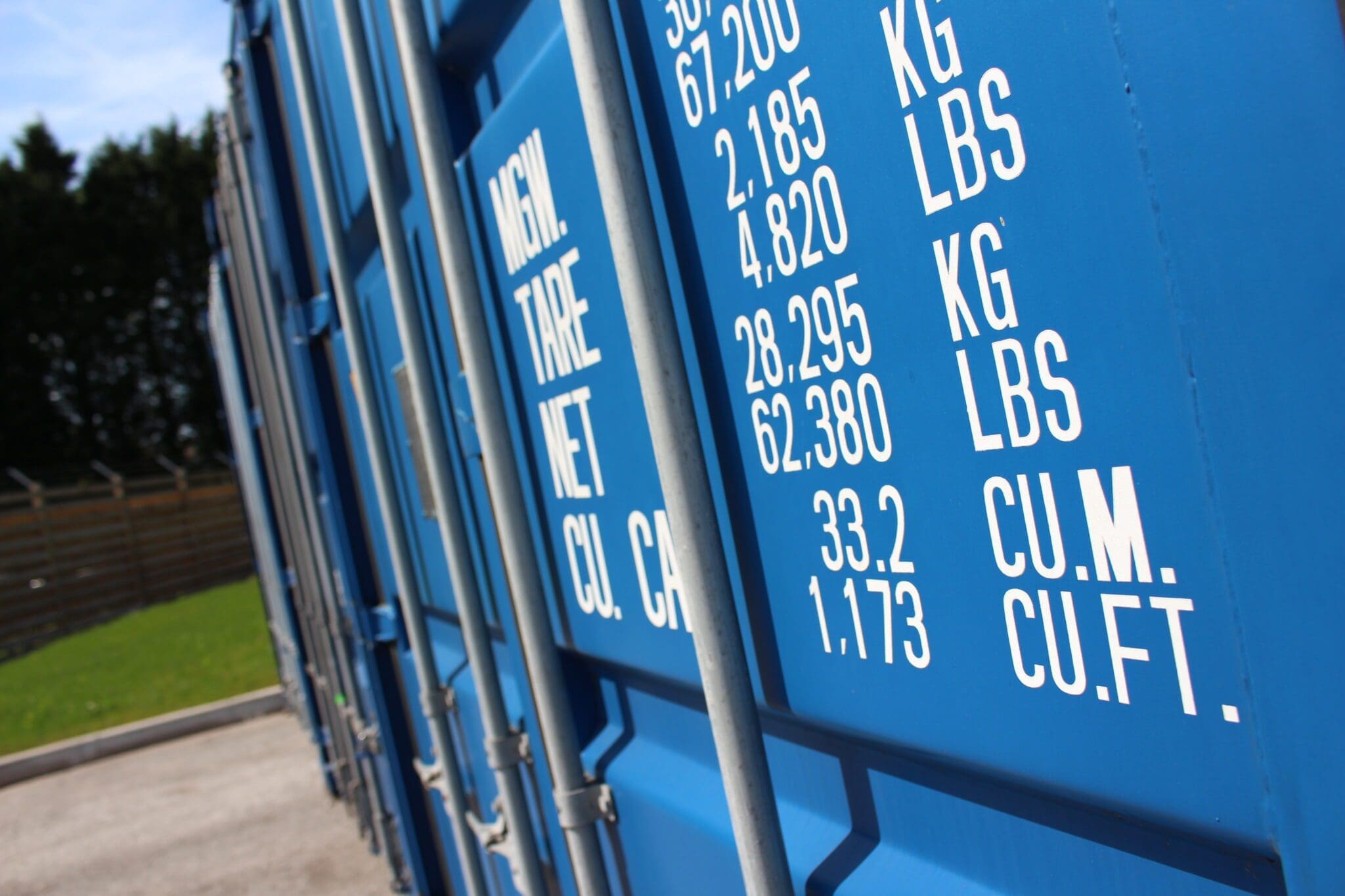 A blue metal container storage